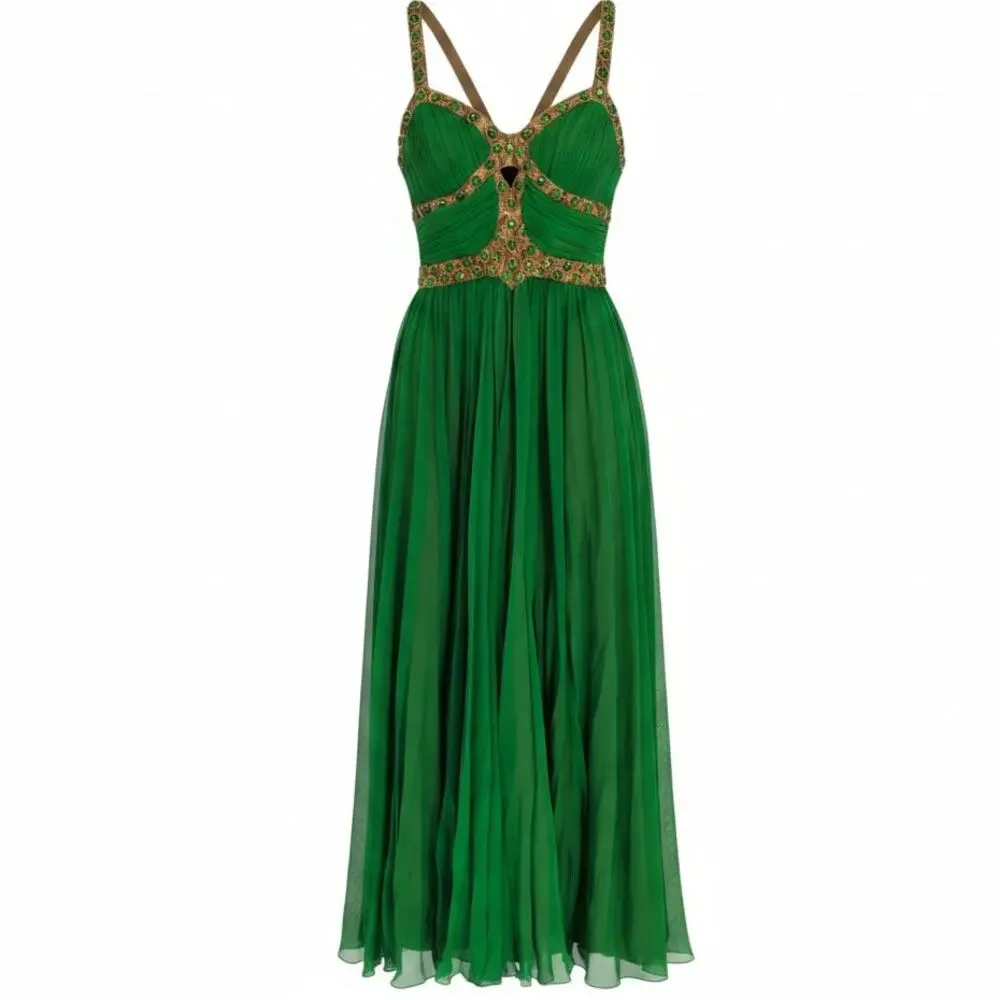 Mandalay Silk Gown 8 Green Beaded Formal Dress Cutout Back NWT